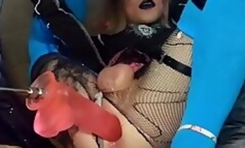 Scene Goth Sissy Slut loves Jumping on her Big Pink Dildo