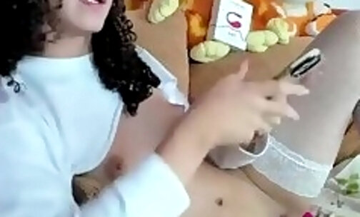 thin spanish transgirl in pale leggings jaks her cock o